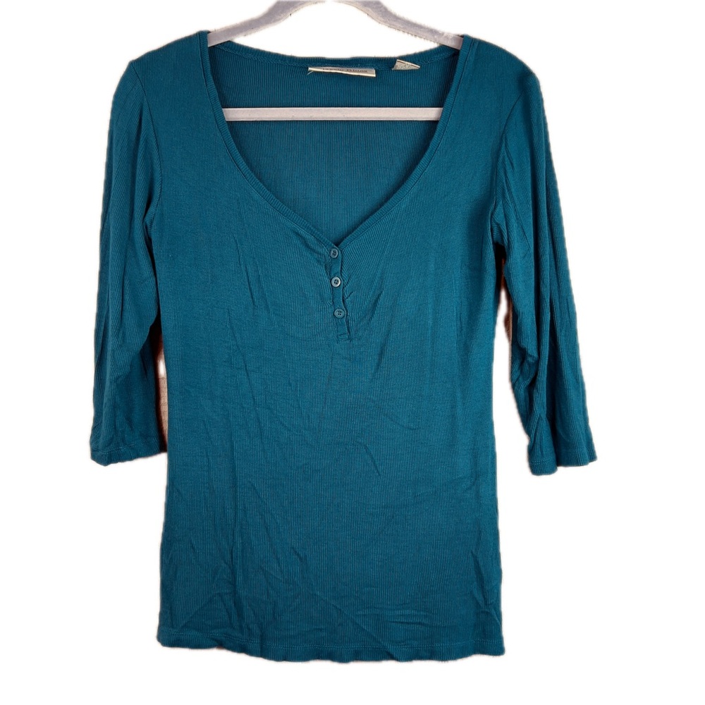 Classic Blues Size Medium Ribbed 3 Button Front V-Neck 3/4 Sleeves Vinta…